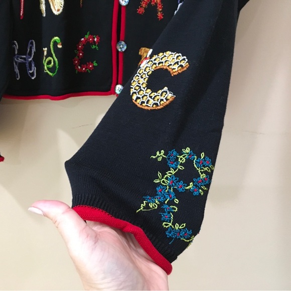 Christina Rotelli Cardigan Sweater Knit Button Black Women L Vintage 80s 90s - Picture 5 of 9